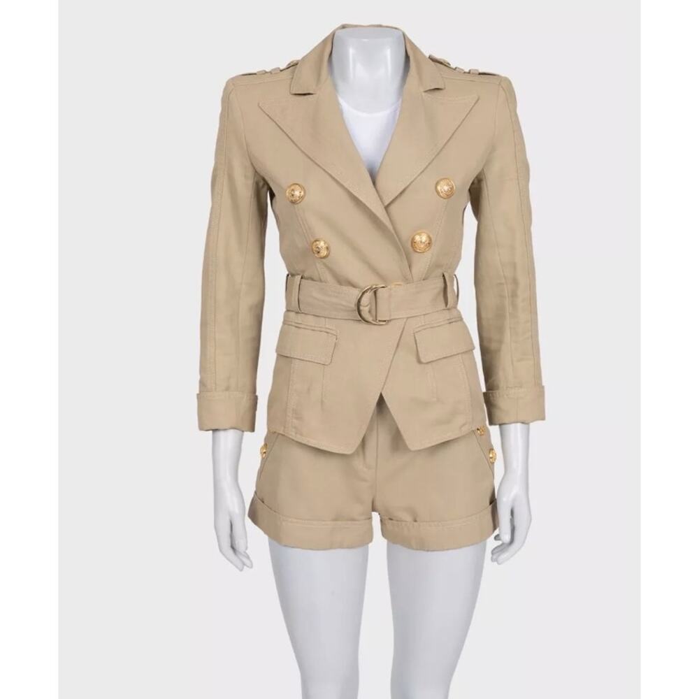 Balmain Beige Cotton-Linen Suit with Shorts Sz. FR36 / S